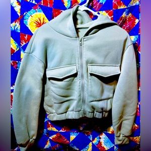 Medium Light Olive Green Zip Up Crop Top Hoodie